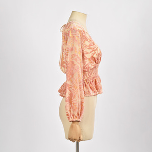 Chemise à manches longues col en V 100% polyester de qualité supérieure, haut à manches longues en velours brûlé à motifs floraux, très vendu - Product Image 2