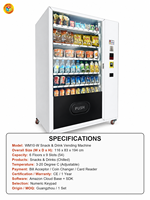 Distributeur automatique de snacks et de boissons Combi, réglable de 3 à 20°C, paiement par billets, pièces et cartes pour cantine et salle de sport
