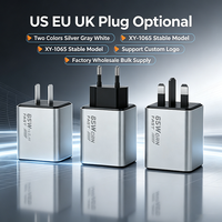 Chargeur mural GaN 65W en promotion avec câble Type C rétractable intégré, affichage numérique intelligent, 3 ports PD QC, charge rapide, prises US EU UK