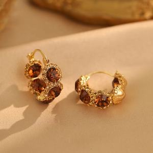 Boucles d'oreilles géométriques en zircon de couleur champagne super scintillantes, argent tibétain plaqué or, style de luxe haut de gamme, unique - Product Image 4