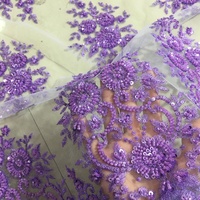 Tela de Encaje con Cuentas de Alta Calidad para Vestidos de Novia, Bordado de Doble Cara con Lentejuelas y Cuentas a Máquina, para Niñas