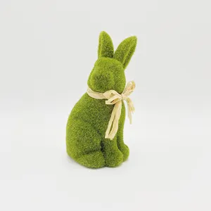 工厂批发复活节装饰植绒小兔子装饰春季苔藓兔子装饰花园活动派对用品