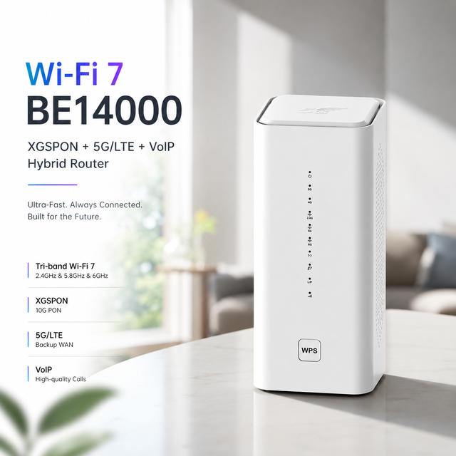 MTK T830 Solution 10G PON XGSPON +5G CPE Router Tri-band WiFi 7 BE14000 5G LTE VoIP Wireless Gateway