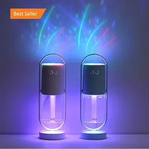 创新便携式自由旋转魔术水晶USB空气加湿器电池小投影空气加湿器带七彩灯