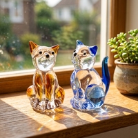 Ornements créatifs pour chats, artisanat de chatons, série de chats, décorations de bureau en verre bleu et vert faites à la main, cadeau artisanal