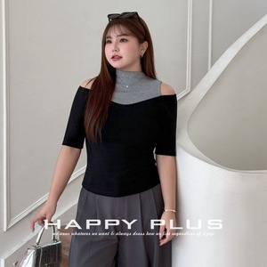 เสื้อถักคอวีสีดำแบบมีบล็อกสี แบรนด์ Runqi แขนกลาง ไซส์พลัส สำหรับผู้หญิง สวมใส่ได้ทุกวัน - Product Image 3