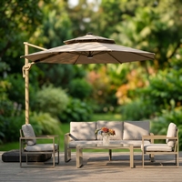 Parasol latéral en aluminium imperméable avec lumière LED pour cour, patio et plage