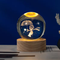 Lampe à illusion de boule de cristal 3D, base en bois, lampe à LED, base de lampe en bois, veilleuse pour cadeaux d'anniversaire, veilleuse 3D