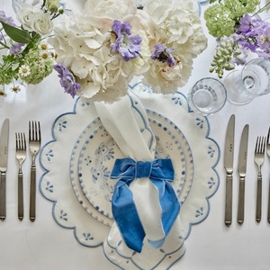 Scalloped Edge Pure <b>Linen</b>/Cotton <b>Linen</b> Blend <b>Cloth</b> Napkins Pure Flax Placemat Natural <b>Table</b> <b>Linen</b> for Wedding Hotel Using - Product Image 2