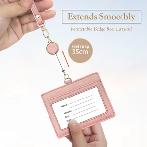Boshiho High Quality Office Badge <b>Holder</b> Genuine Leather Credit ID <b>Card</b> <b>Holder</b> with Stretch Neck Lanyard and Pen Clip - Product Image 5