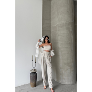 Pantalones Beige de Diseñador para Mujer, Casuales, de Pierna Ancha, Cintura Media, Formales de Oficina, con Rayas Decorativas, Color Suave, Talla XL, Corte Holgado para Verano - Product Image 3