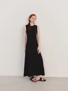 Kadınlar için özel düz renk A-Line kolsuz rahat örme uzun Maxi elbise