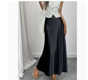 Women's Breathable and Anti-Static Satin <b>Split</b> <b>Skirt</b> High Waist Empire Waistline Casual Style for Spring Season - Product Image 5