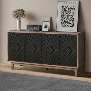 Mid Century Sideboard Buffet Cabinet 60 In Solid Wood Legs 4 Convex Diamond Pattern <b>Storage</b> Credenza <b>Kitchen</b> Cabinet - Product Image 3