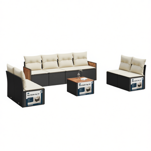 Ensemble de canapés de jardin noirs en rotin pour l'extérieur avec coussins en mousse haute densité, design contemporain imperméable - Product Image 1