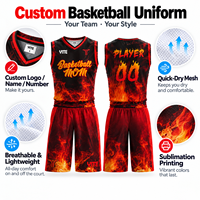 Maillot de basket-ball personnalisé en maille d'été avec impression sublimée, noir et rouge flamme, uniforme de basket-ball, t-shirt d'entraînement pour hommes