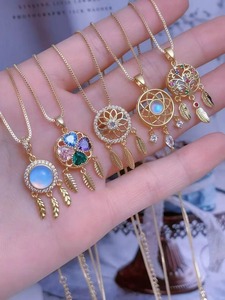 Galaxy Heart Blue Gem Pendant Colliers Blue Stone <span class=keywords><strong>Planet</strong></span> Moon Charms Pendant 18k Gold Plating Brass Jewelry for Women Girls - Product Image 3
