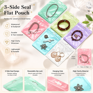 Pochettes zippées en PET nacré, imprimées en héliogravure, antichoc, étanches, anti-poussière, réutilisables, auto-scellantes pour bijoux de mode et cosmétiques - Product Image 3