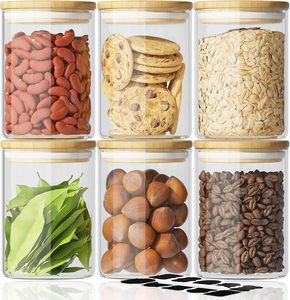 Thủy tinh lưu trữ lọ kín và nhãn, thủy tinh gia vị lọ thực phẩm Frosted thủy tinh rỗng xu hướng nến lọ với tre Nắp bằng gỗ - Product Image 1