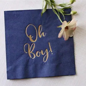 Oh Baby Shower Customized Blue Paper Napkins