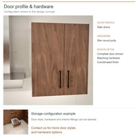 Meuble de cuisine moderne en stratifié avec portes à battants, aménagement en U, dimensions personnalisées, boîtes en panneaux mélaminés et rangement coulissant
