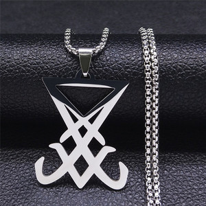 <span class=keywords><strong>Satan</strong></span> Croix Collier pour Hommes En Acier Inoxydable Noir Gothique <span class=keywords><strong>Étoile</strong></span> Lucifer Bijoux Halloween Cadeau - Product Image 4