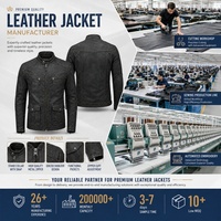 Veste de moto en cuir vintage pour homme, col montant, épaules matelassées, multi-poches, style motard streetwear