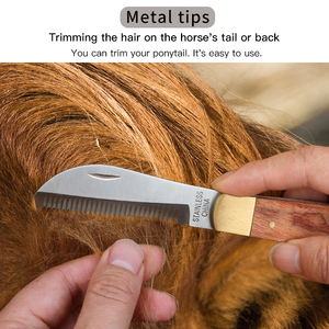 Mango de madera maciza Mane Hoja de adelgazamiento plegable Horse Grooming Horse Manes y colas Peine Cuchillo Tijeras de pelo de caballo - Product Image 2