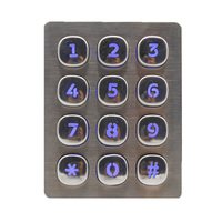 Clavier à boutons Led bleu métallisé 3x4 à résistance au vandalisme pour le contrôle d'accès