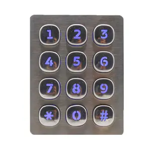 3x4 金属蓝色 led 按钮键盘 vandal 电阻键盘用于访问控制