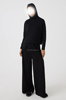Ensembles de vêtements de sport modestes pour femmes musulmanes : Haut court à capuche avec pantalon large et jupe portefeuille confortable, motif uni, coupe ample