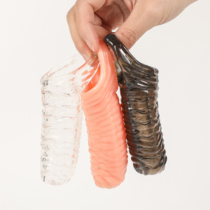 حلقة قضيب سيليكون قابلة لإعادة الاستخدام مع حشفة تكبير القضيب موسع الواقي الذكري تأخير القذف ألعاب جنسية للبالغين الرجال الأزواج مادة TPE - Product Image 3