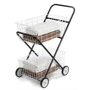 Metalen Frame 2 Tier Wasserij Kleren Mand <span class=keywords><strong>Trolley</strong></span> Op Wielen Winkelwagen - Product Image 3