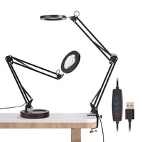 Wholesale 3 Modes 10 Brightness Levels Adjustable Long Arm 2-in-1 LED Desk Lamp with Magnifier Lens USB Dimmable Aluminum Alloy