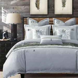 Amity.hy Custom Jacquard 8-Piece Blue Gray Duvet Cover Bedding Set Home Bedding Sets Collections Luxury