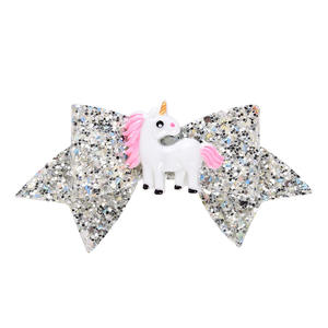 3.7 ''coupe dessin animé paillettes licorne pinces à cheveux noeud licorne enfants princesse cheveux accessoires été paillettes pince à cheveux - Product Image 2