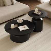 Table basse en bois massif minimaliste moderne, table ronde de couleur crème avec plateau en bois pour salon