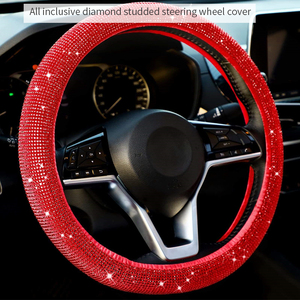 Phụ Nữ Mới Thời Trang 15 Inch Đầy Đủ Bao Phủ Sáng Bóng Long Lanh <span class=keywords><strong>Bling</strong></span> Rhinestone Kim Cương Xe Chỉ Đạo Wheel Bìa Với Màu Đen Đá Màu Đỏ - Product Image 4