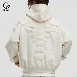 Gravvi Sweat à capuche surdimensionné en molleton épais 450 GSM, avec motif 3D en relief, motif colonne vertébrale, personnalisable OEM ODM, logo marque privée - Product Image 3
