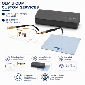 <span class=keywords><strong>YOUMA</strong></span> SPACE YM2012 Luxuriöse Handgefertigte Natürliche Büffelhorn Reintitan Klassische Solide Quadratische Halbrandlose Brillengestelle - Product Image 6