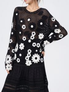 Maglione da <span class=keywords><strong>Donna</strong></span> all'Uncinetto con Collo Tondo in Misto <span class=keywords><strong>Cotone</strong></span> e Motivo Floreale - Product Image 4