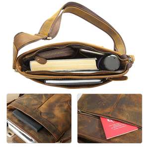 Tiding vendita calda personalizzata Vintage retrò uomo borsa a tracolla in vera pelle borsa a tracolla Messenger in pelle di cavallo pazzo - Product Image 5