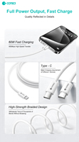 Kabel COTECI USB C ke USB C 1.2m 2m Nilon Terjalin 60W 480Mbps Kabel Pengisi Daya Data Pengisian Cepat Kabel USB Tipe C untuk iPhone