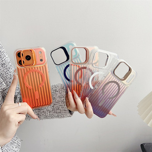 เคสโทรศัพท์แม่เหล็กแบบลูกฟูกสีรุ้งสำหรับ iPhone 17 16 Pro Max พร้อมกรอบลายทาง ที่จับแบบร่อง และฝาหลังลายเลเซอร์ - Product Image 4