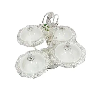 De gros bols bonbons-Luxury Silver Display Serving Tray Candy Plate Bowl Home Deco Nuts and Candies with Ceramic Bowls