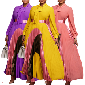 D547 Robe Chic <span class=keywords><strong>et</strong></span> Élégante pour Femme, Décontractée avec Blocs de Couleur, Manches Longues, Coupe Évasée <span class=keywords><strong>Plissée</strong></span> – Robes Africaines pour Femmes - Product Image 1