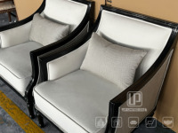 Fauteuil de luxe néoclassique en bois sculpté à la main avec bordure noire pour salle à manger et salon