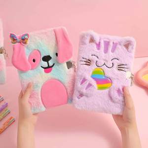 Kids Writing and Drawing Hardcover Fuzzy <b>Journal</b> Puppy Kitten Cat Diary Notebook for Girls With Lock and Keys - Product Image 6
