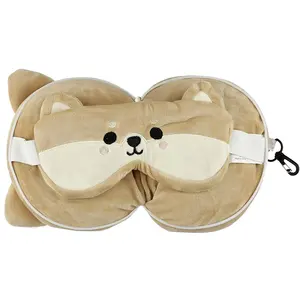 Pluche Dier Shiba Inu Hond Vormige Nek Kussen Voor Reizen Auto Vliegtuig Kinderen Custom Ronde Corgi Reiskussen Met Oogmasker