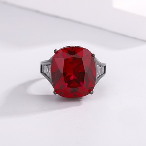 Fashion Jewelry Eco-friendly Copper Black Gold Plated 14*16MM Blue Cubic Zirconia Non Tarnishing <b>Rings</b> for Women - Product Image 3